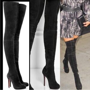 Christian Louboutin Black Suede leather Monica OTK thigh high boots EU 38.5
